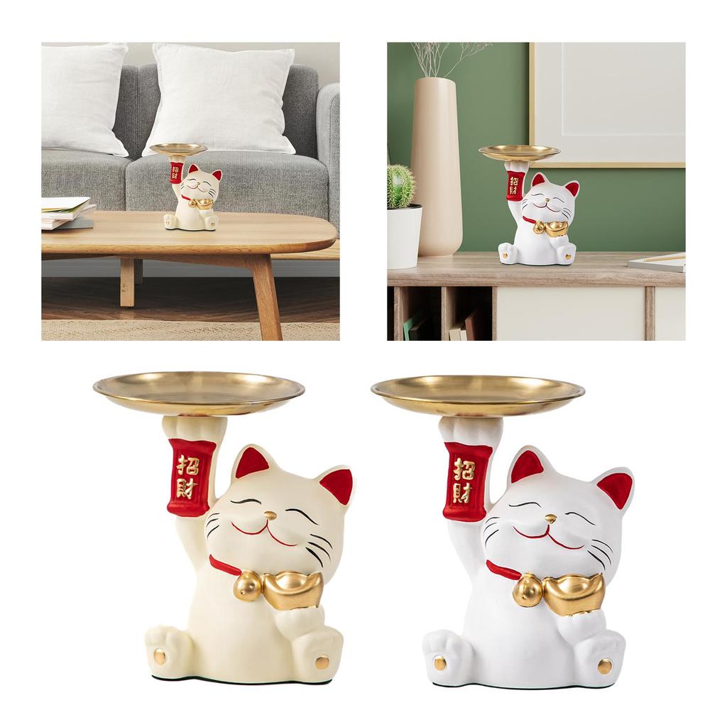 Resin Cat Storage Tray Cat Statue Cute Ornament Modern Key Holder Desktop Organizer for Cabinet Bedroom Shelf Home Decoration