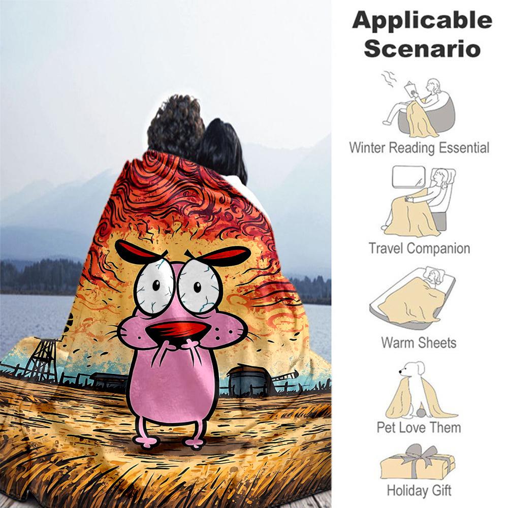 1pc Courage the Cowardly Dog Outdoor Blanket Lightweight Flannel, Soft & Warm, All Season Use for Sofa, Outdoor, Camping, Living Room, Office, Chair