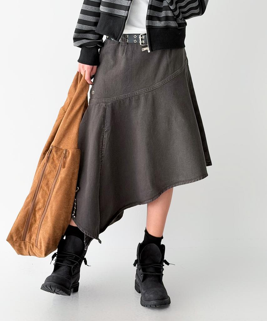 The Green Lab Asymmetrical Denim Skirt [Charcoal Gray]