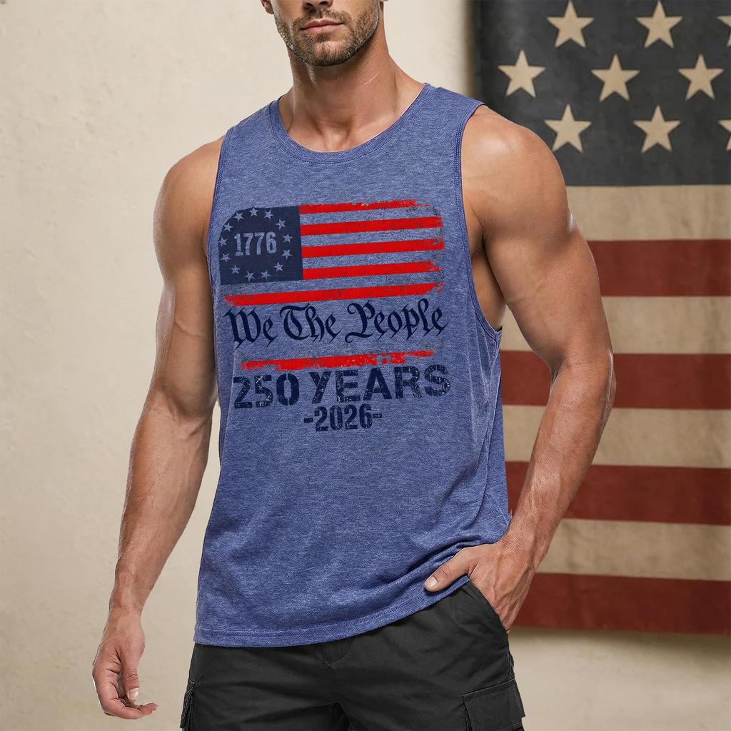 Men's Casual Sleeveless Tank Top Crew Neck Graphic Print Lightweight Summer Muscle Shirt for Outdoor Activities