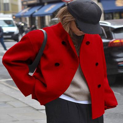 Manteau d'hiver court en laine pour femme, veste habillée croisée, automne décontracté, manches longues, court peacoat