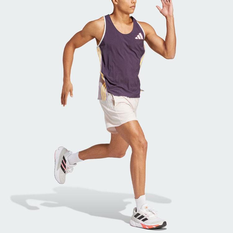 Adidas Adizero Three-Stripe Color-Block Running Sports Slim-Fit Quick-Dry Tank Top Men Tops Black Purple IW6111