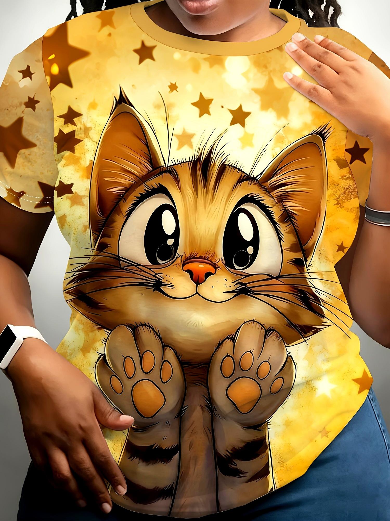

Plus Size Women S T-Shirt Cute Star Cat 3D Printed Round Neck Short Sleeve Top Soft And Comfortable Machine Washable Apparel for Ladies Casual Wear Fa XS дубильная кора