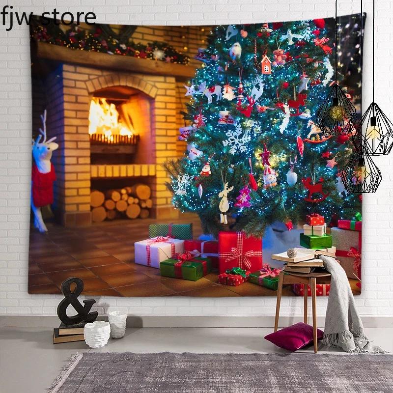 Рождественский Новый год Декор Гобелен Дерево Печь Свеча Настенная Живопись Комната — фото 17