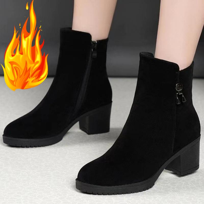 Stivali da Donna di Alta Qualità in Camoscio Stivali Casual Classici con Zip Laterale Stivaletti con Tacco Alto per Donna Stivale Corto con Plateau e Tacco Grosso