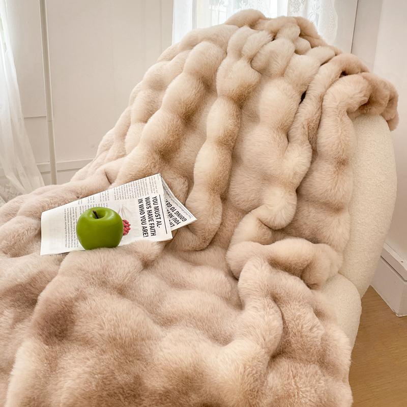 Luxury Double Layer Rabbit Fur Blanket Winter Thick Warm Fluffy Faux Fur Throws Blankets for Sofa Tie-Dye Soft Plush Bed Blanket