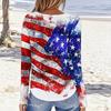 Women’s Casual Long Sleeve Crewneck Top with Independence Day Flag and Floral Print Loose Fit Comfortable Pullover Shirt