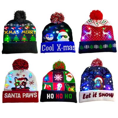 Lovely Snowman ElK Christmas Hat LED Caps New Year Xmas Hairball Home Decorations for Women and Men