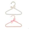 2Pcs Children Kids Plastic Pearl Beaded Clothes Hangers with Ribbon Bowknot ( White and Pink )