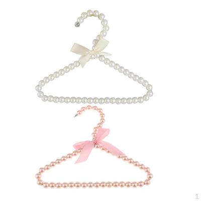 2Pcs Children Kids Plastic Pearl Beaded Clothes Hangers with Ribbon Bowknot ( White and Pink )