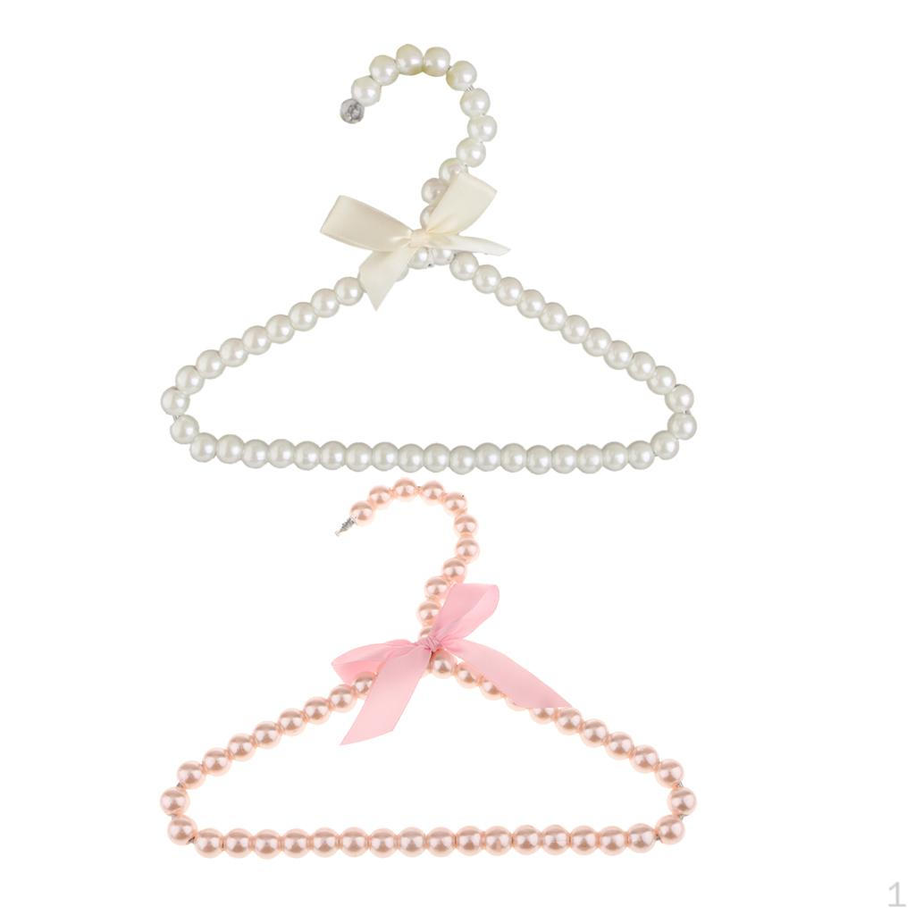 

2 шт. Детские пластиковые вешалки для одежды с жемчужными бусинами и бантом из ленты ( Белый и розовый )