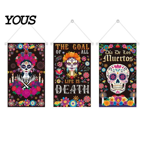 Wall Backdrop Day of The Dead Fabric Art, Mexican Fiesta Theme Colorful Sugar Exotic Themed Skull Hanging Tapestry Decoration for Photo Booth,