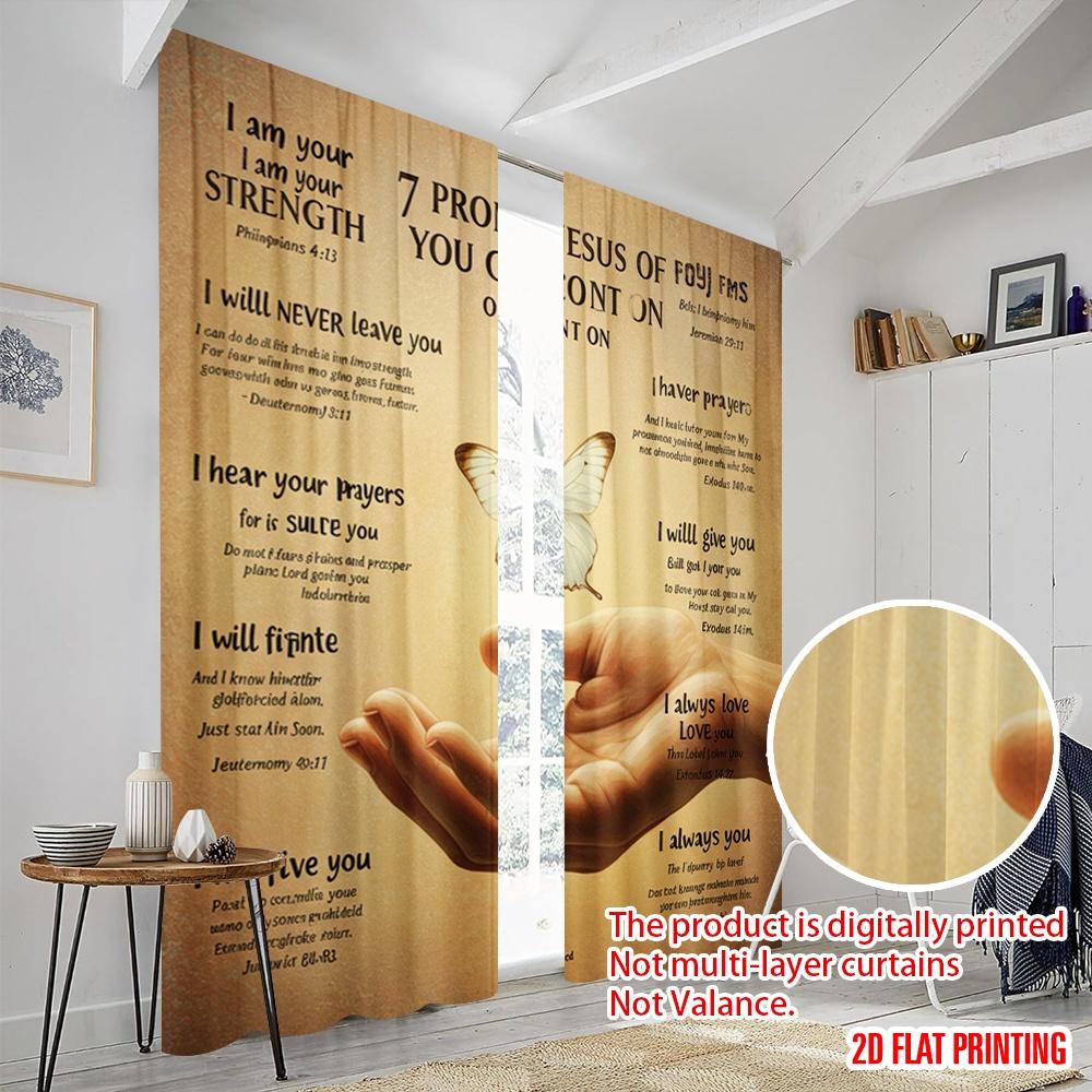2pcs 2D Flat Printing Window Curtains Jesus Promises Strength Peace Polyester Without Electricity All Season Party & Holiday