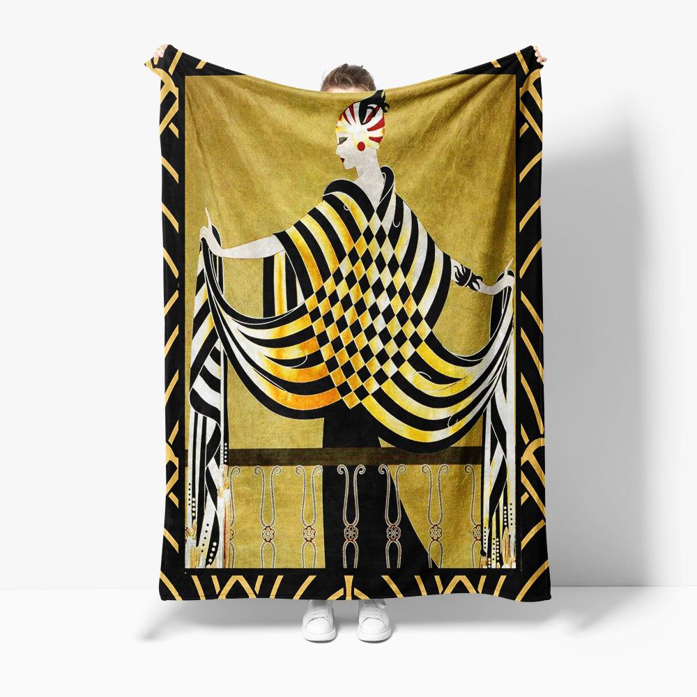 Geometric Abstract Bed Blanket Modern Art Sofa Cover Black Gold Striped Throw Decorative Throw Blanket 75x100cm
