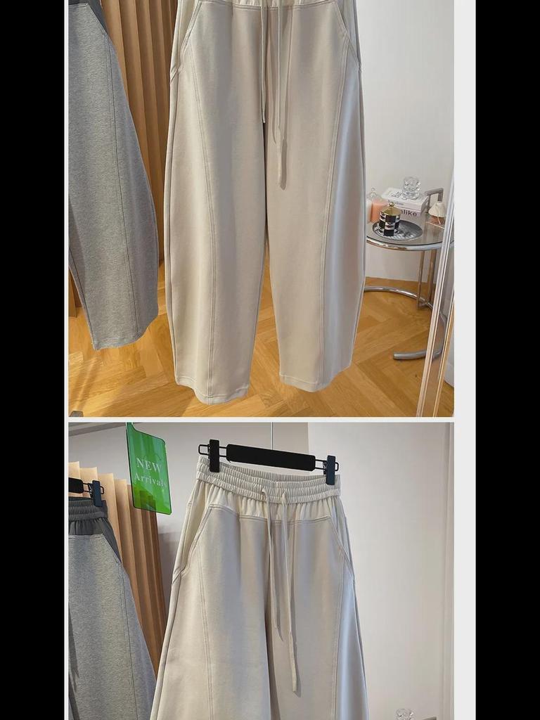 2024 Spring Women's High-Waisted Wide-Leg Color-Contrast Splicing Banana Pants