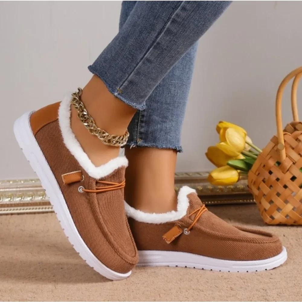 Fashion New Womens Winter Ankle Boots Slip on Suede Snow Boots Plush Natural Fur Warm Cotton Shoes Outdoor Casual Ladies Flat Shoes