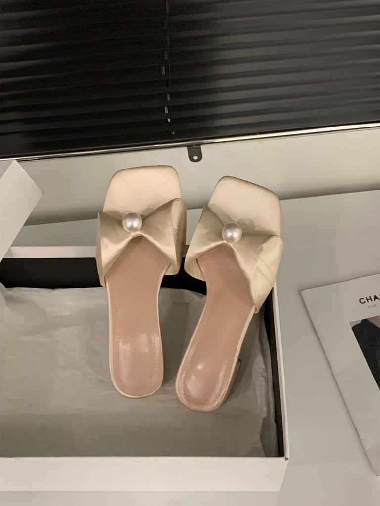 Thick Heel Pink French Cool Slippers Fairy Shoes Wear 2025 New Summer Temperament Versatile Pearl Sandals