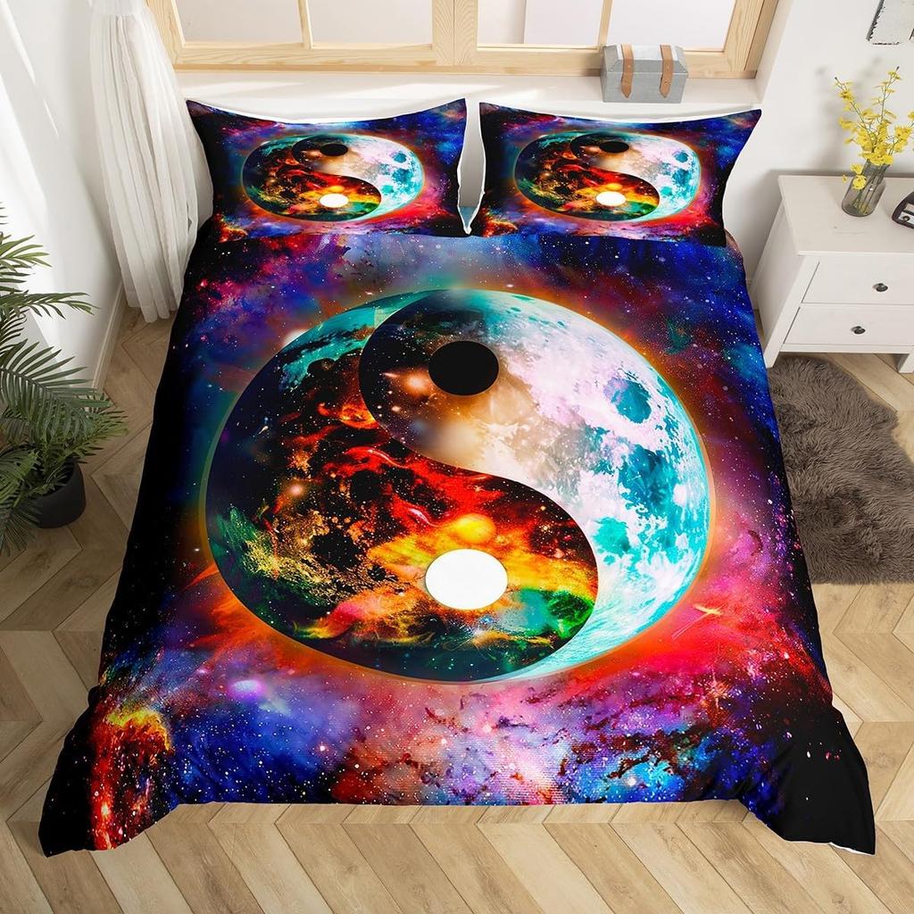Yin Yang Bettbezug Chinesischer Stil Gossip-Muster Bettwäsche-Set King Für Kinder Jungen Mädchen Böhmisch Psychedelische Kunst Bettdeckenbezug