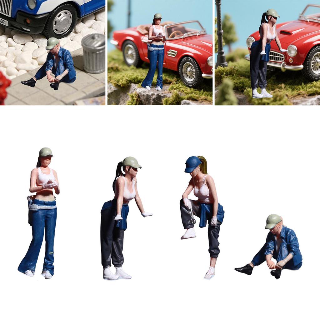 1/64 Miniature Female Figure,Collection,Diorama Female Figure,Simulation,Repair Car Girl for Photography Props Diorama Layout