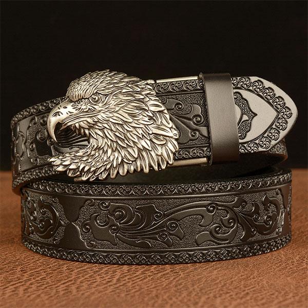 Fashion Men's Belt Leather Belt Men's Carved Pattern Gold Self Buckle Belt Jeans