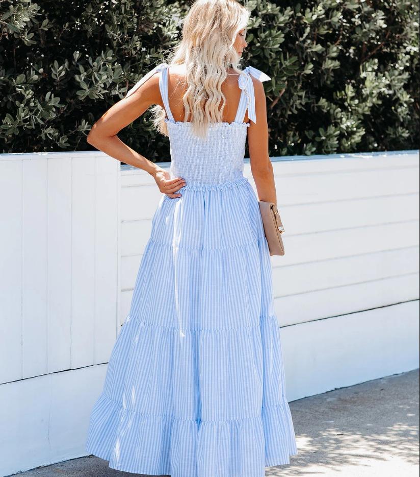 2022 Europe, America and the United States summer new women s clothing Amazon new sleeveless suspender dress striped dress S розовый