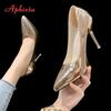 Fashion Aphixta 10cm Heels Women Pumps Shoes Pointed Toe Bling Gold Patent Leather Sexy Wedding Party Official Shoes Woman Big Size 48