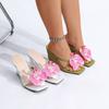 Fashion Floral Decorated Women's Slippers Summer New Style Flower Cross Strap Square Head Flip Flops Fashion Party Beach Casual Shoes