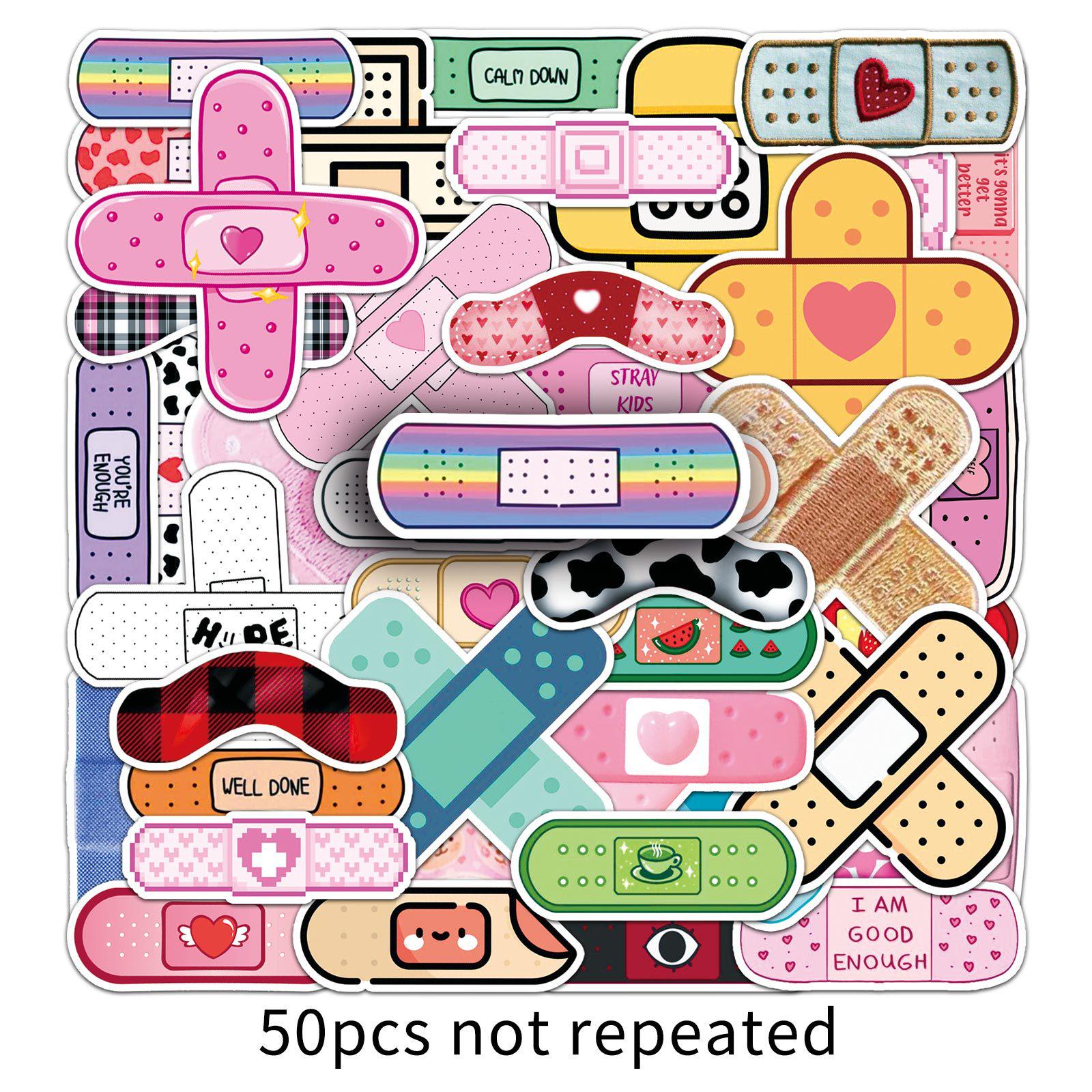 

50 Cartoon Graffiti Band-Aid Stickers: Cute, Creative, Waterproof Decoration for Journals & Suitcases