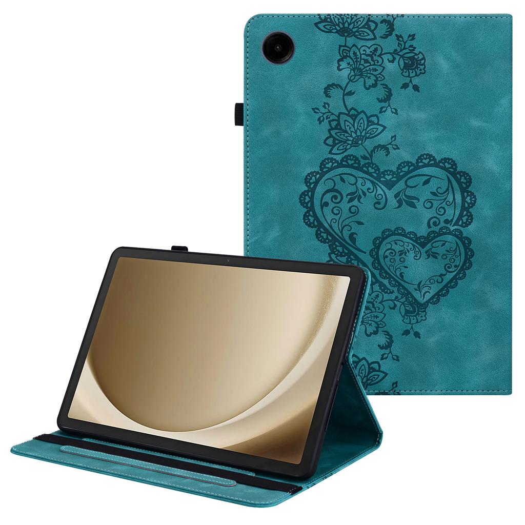 For Samsung Galaxy Tab A11+/A9+ Leather Case Heart Imprint Foldable Stand Card Slot Stylus Holder Tablet Cover