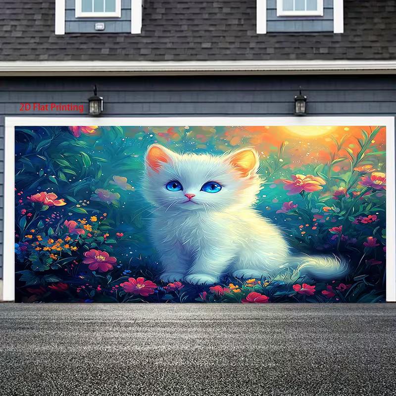 2D Flat Printing Kitten Floral Backdrop for Aesthetic Bedroom Wall Decor