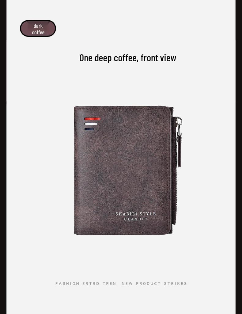 Men's High-End Casual Zipper Wallet - Short, Large Capacity, Multifunctional Billfold & Coin/Card Holder.