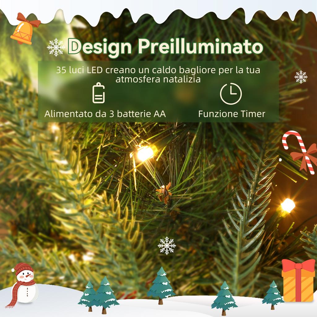 60 Cm Christmas Wreath with White LED Lights, Timer, Pine Cones, Berries and Holly, Green