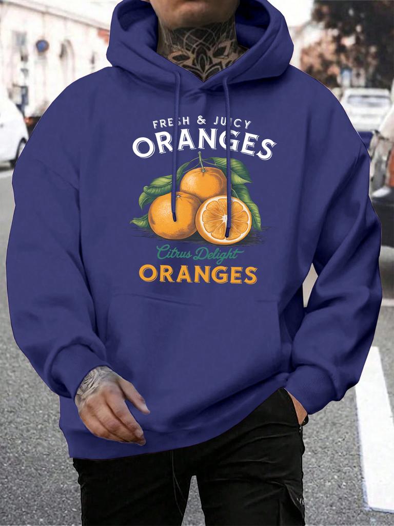 Fresh Juicy Oranges Fruit Printing Hoodiy Men Loose Pocket Hoodies Casual All-Match Clothes Fleece Comfortable Pullovers
