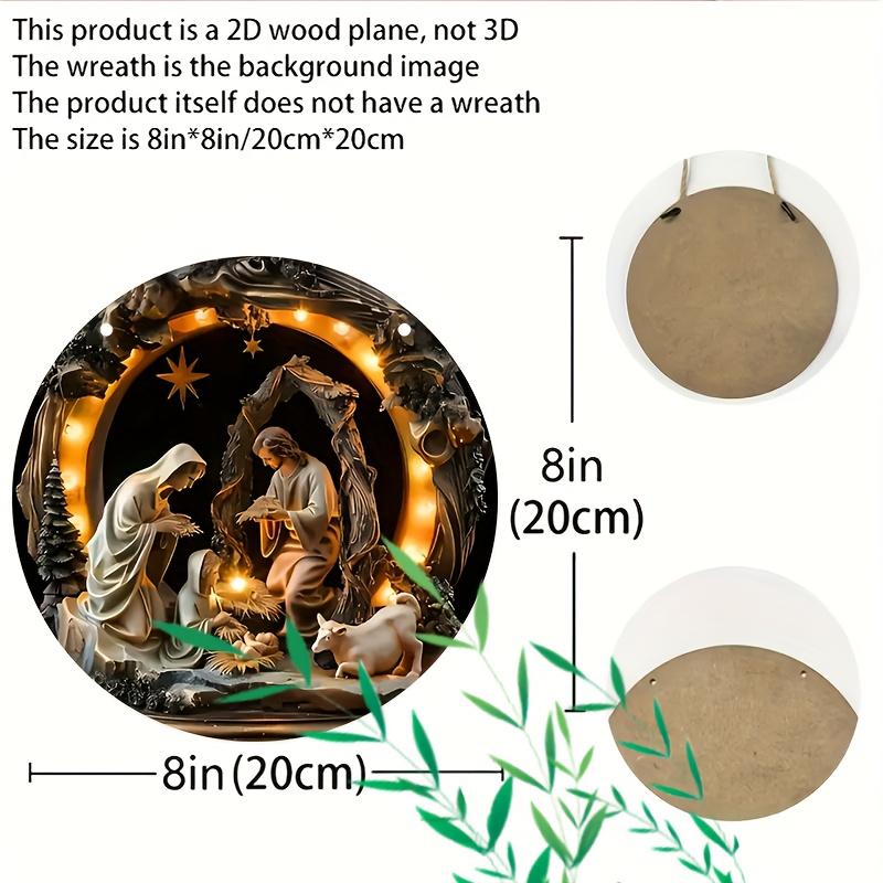 5pcs Vintage Nativity Scene Wreath 8"x8" - Round Wooden Christmas Decor for Home, Cafe, Bedroom & Living Room Wall Art - Perfect Holiday Gift