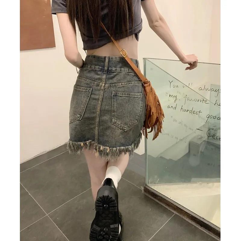 High Waist A-Line Denim Skirt Women Plus Size Curvy Figure Short With Raw Hem Slight Stretch