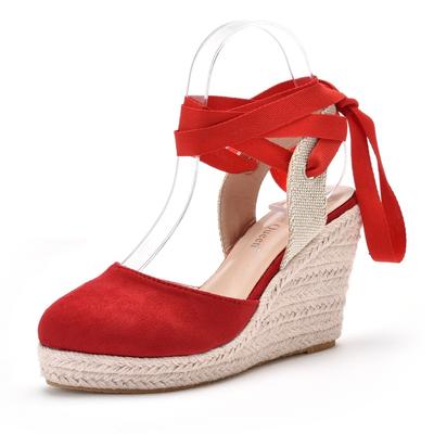 Schuhe Damen Sommer Hoher Absatz Plateau Keilabsatz Sandalen Knöchel Schnallenriemen Geschlossene Zehen Bequem Casual Schuh
