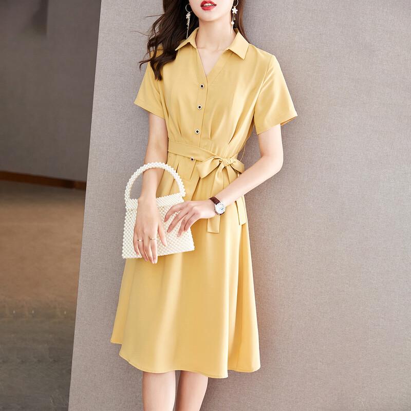 Srcr Women s Polo Collar Shirt Dress with Tie Waist M