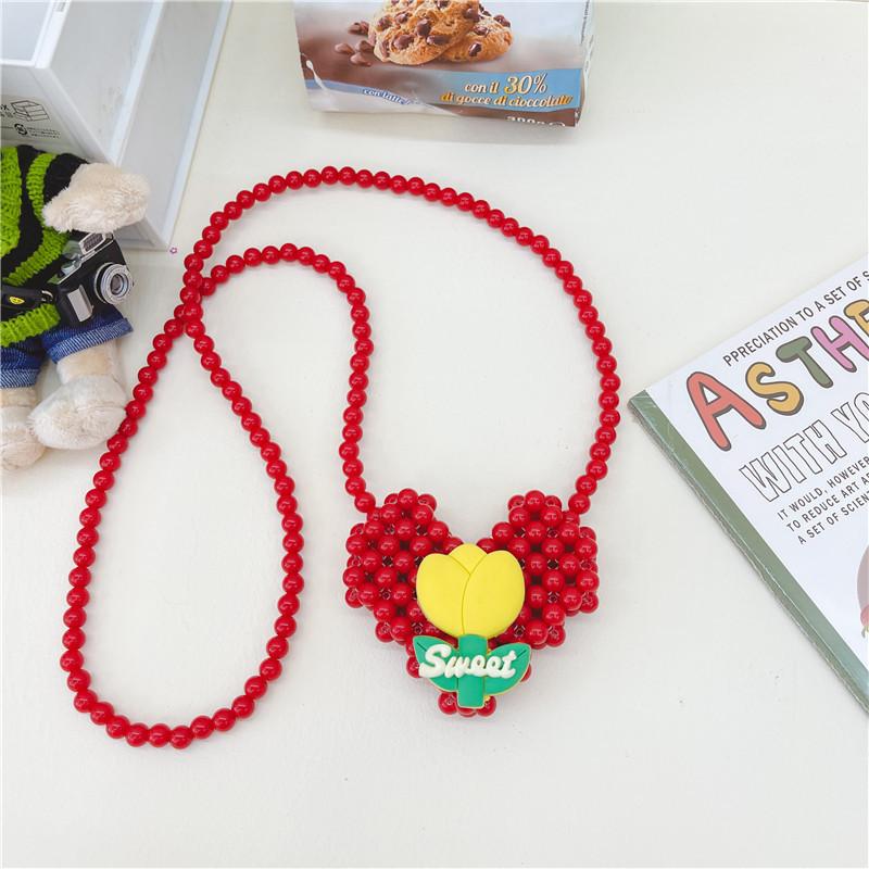 Mini Bolsa Tiracolo de Coração de Pérola Para Crianças Estilosa E Adorável Design Floral Para Meninas