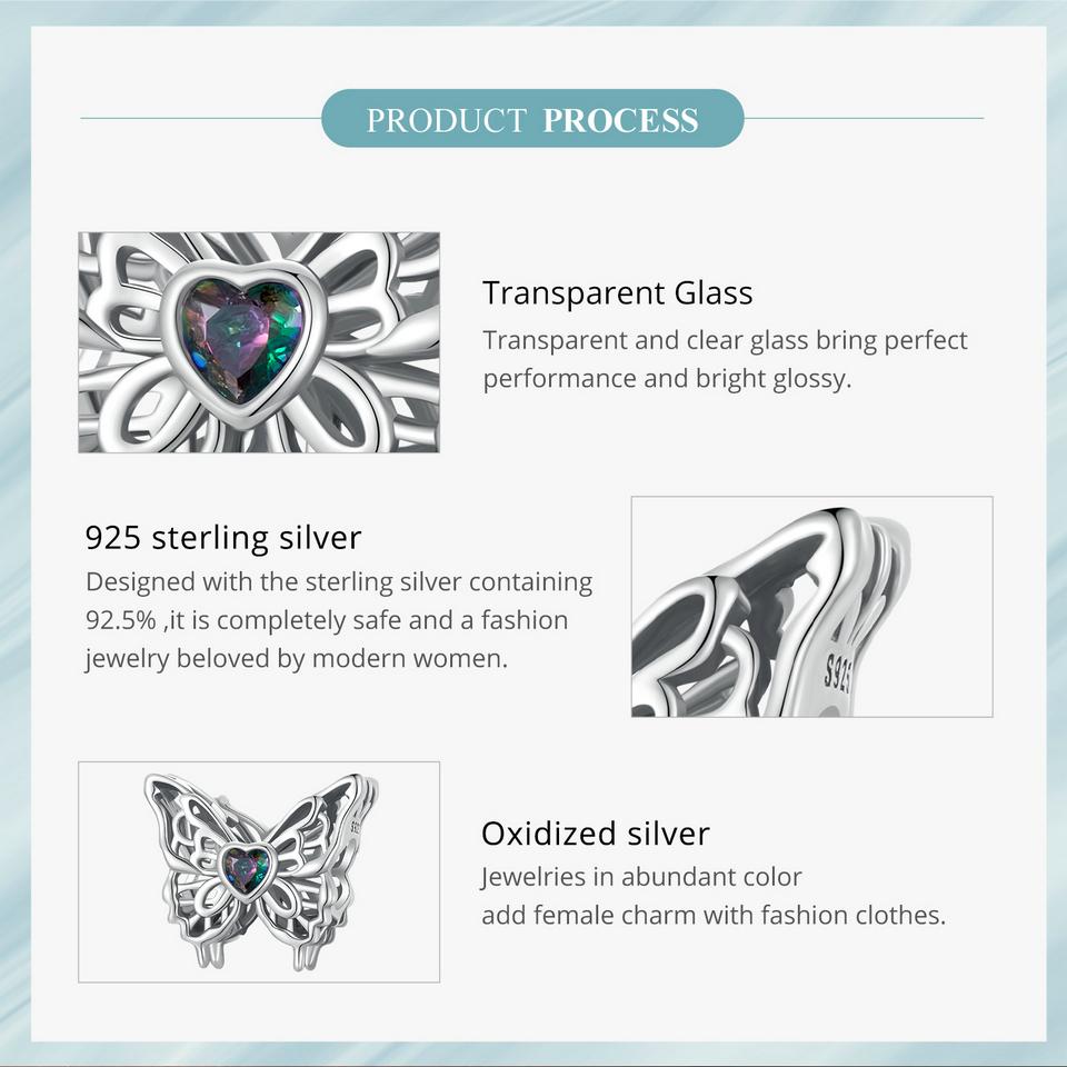 Bamoer 925 Sterling Silver Retro Butterfly Hollow Dangle Charm Beads for Bracelet Necklace Women Personalized Gift Jewelry
