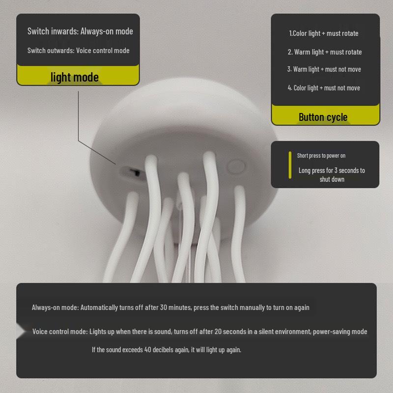 Sound-Activated Gradient Jellyfish Lamp with Floating Tentacles - Ideal for Home, Car, or Desktop Atmosphere Lighting