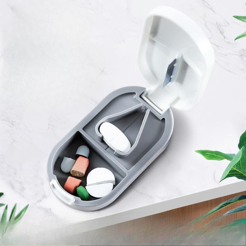 Travel Portable Medicine Storage Box, One-week Tablet Moisture-proof Storage Box, One-minute Two-part Pill Cutter