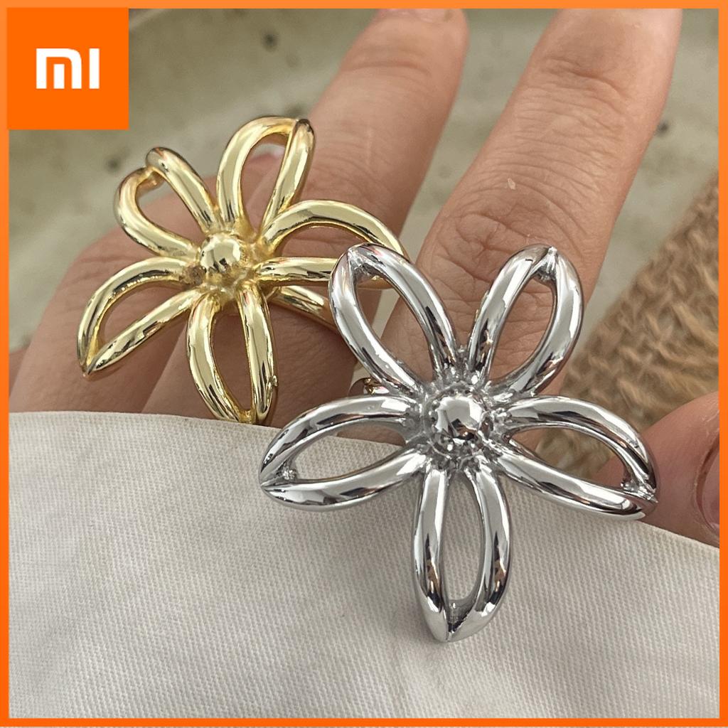 Xiaomi 925 Sterling Silver Rings for Women Couple Minimalist Handmade Simple Gold FLower Ring Fine Jewelry Gift Prevent Allergy