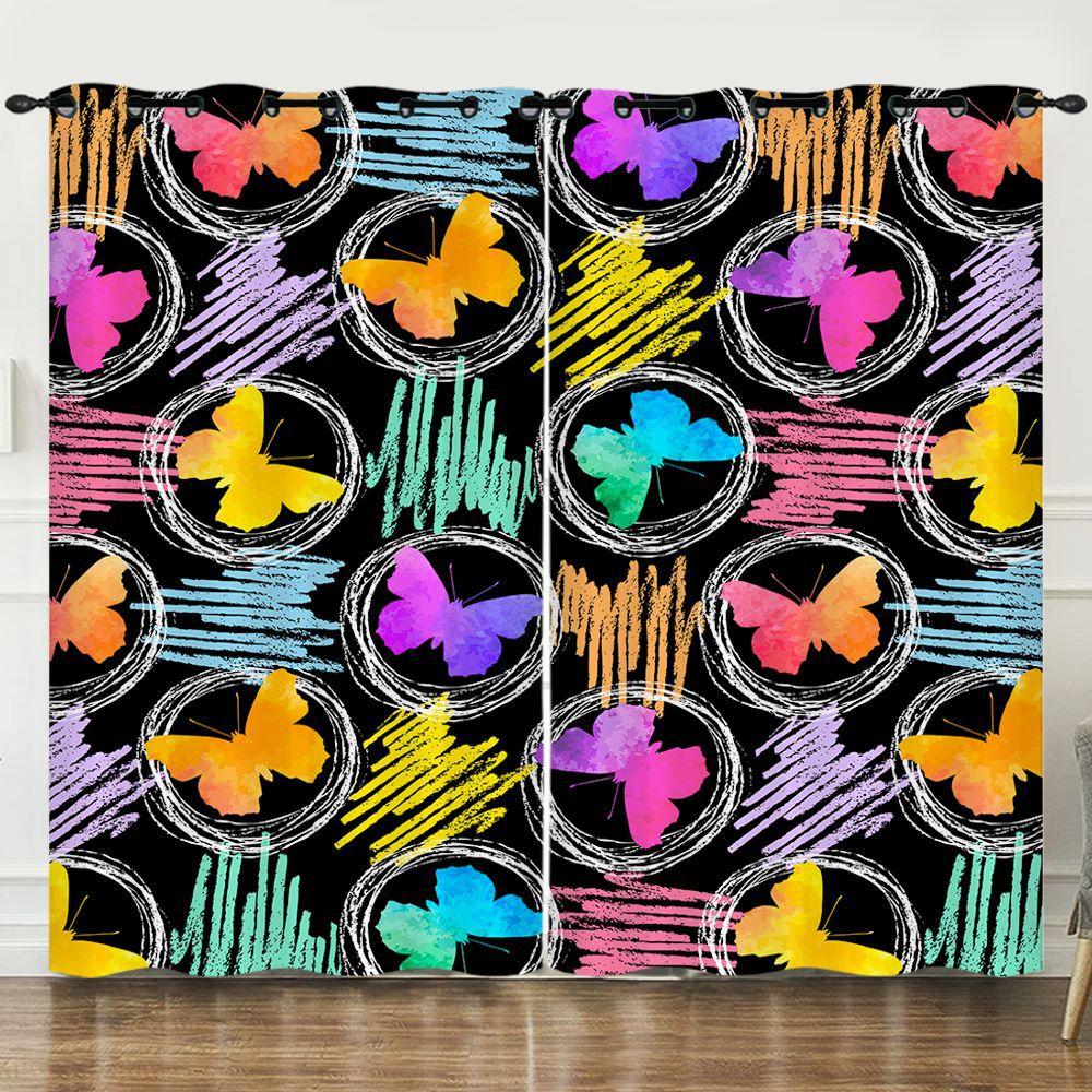 Curtain Butterfly Dark Curtain 3D Digital Printing Sunshade Bedroom No Punching