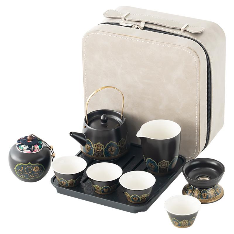 Black ancient rhyme lifting beam pot, tea set, portable travel ceramics, employee benefits, practical corporate gifts for customers