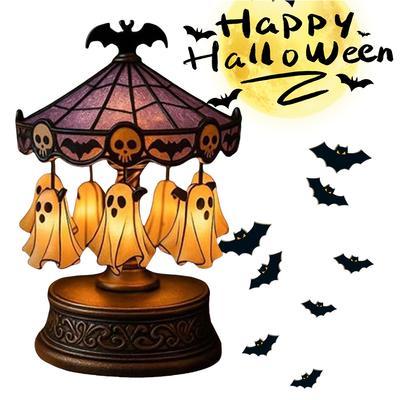 Rechargeable Vintage Carousel Light with Floating Ghost Ghost Carousel Lamp for Kitchen Living Room Bedroom Study Halloween
