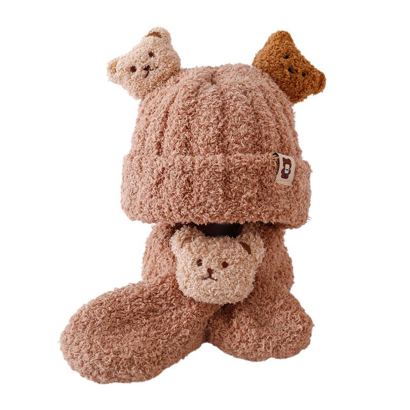 Autumn and Winter Children's Plush Bear Hat Scarf Two-piece Set Plush Warm Scarf Cute Plush Hat Baby