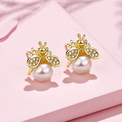 Temperament Pearl Insect Bee Stud Earrings for Women Delicate Gold Animal Silver 925 Earrings Fashion Jewelry