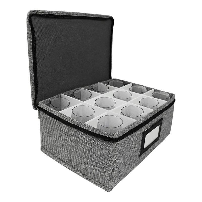 Wine Glass Storage Box Holds 12 Standard Size Glasses With Dividers Carry Handles Included
