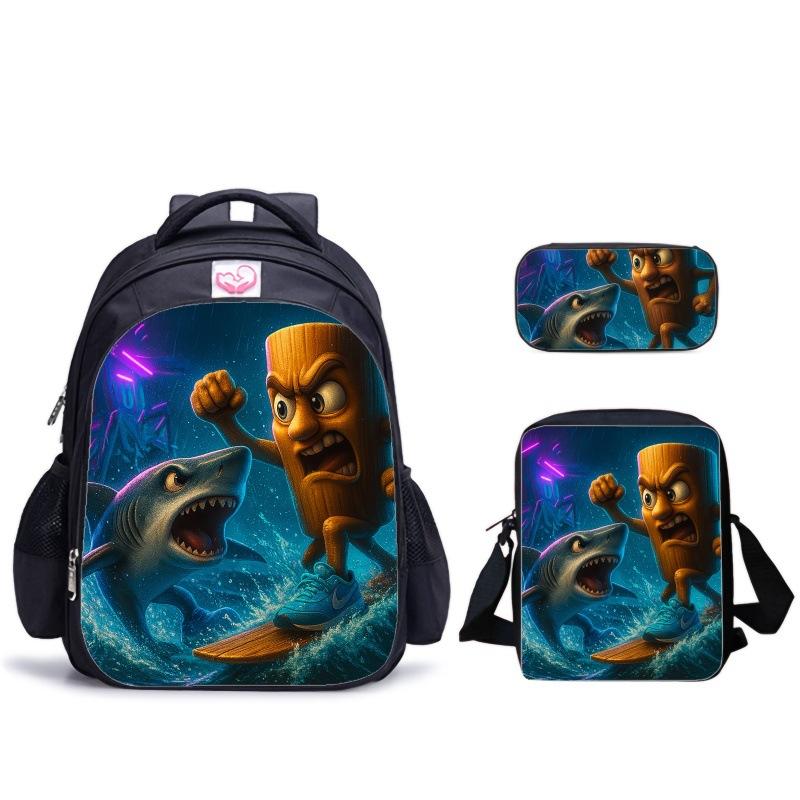 Haijing Houten Stokman Kinder Schooltas Schoudertas Etui Combinatieset Rugzak Ondersteuning