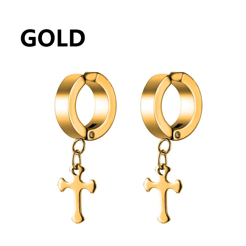 1pc Mode Coréenne Acier Inoxydable Boucles d'Oreilles Pendantes Croix Forme Spéciale Femme Boucle d'Oreille Punk Rock Piercing Créoles Zircon